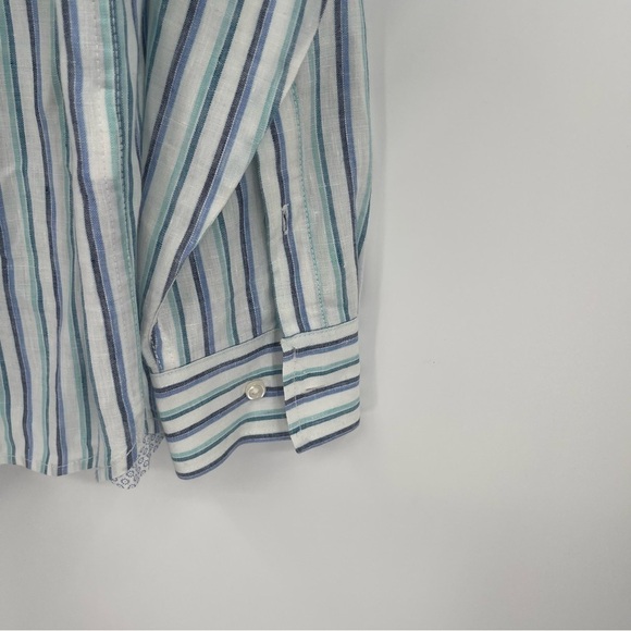Tommy Bahama Linen Blend Striped Mens Long Sleeve Button flip cuff Shirt Size M - Picture 8 of 11